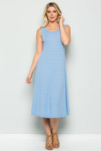 Striped Sky Blue Knit A-Line Stretchy Casual Tank Dress