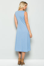 Striped Sky Blue Knit A-Line Stretchy Casual Tank Dress