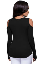 Black Crisscross V-neck Cold Shoulder Long Sleeve Ribbed Top