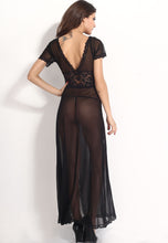 Red, White or Black Mesh Lace V-Neck Long Lingerie Nightgown Sleepwear G-String Set