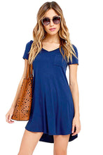 Royal Blue V-neck Pocket Shirt Dress