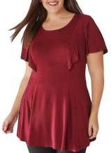 Burgundy Peplum Tunic Top with Angel Sleeves- Plus Size