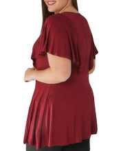 Burgundy Peplum Tunic Top with Angel Sleeves- Plus Size
