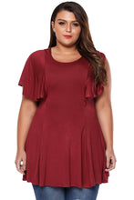 Burgundy Peplum Tunic Top with Angel Sleeves- Plus Size