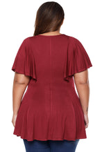 Burgundy Peplum Tunic Top with Angel Sleeves- Plus Size