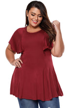 Burgundy Peplum Tunic Top with Angel Sleeves- Plus Size