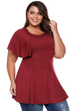 Burgundy Peplum Tunic Top with Angel Sleeves- Plus Size