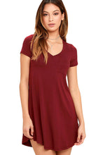 V-neck Pocket Shirt Dress - Burgundy