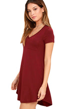 V-neck Pocket Shirt Dress - Burgundy