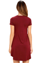 V-neck Pocket Shirt Dress - Burgundy