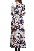 Multi Dark Floral 3/4 Sleeve Wrapped Belted Maxi Dress