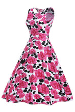 Pink Floral Black Dot Swing Skater Dress