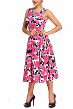 Pink Floral Black Dot Swing Skater Dress