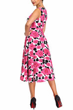 Pink Floral Black Dot Swing Skater Dress