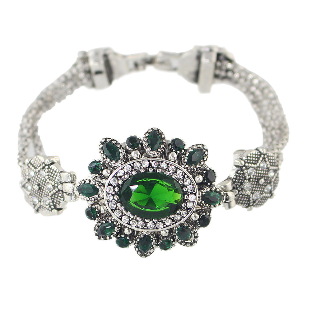 Green Rhinestone Flower Bracelet