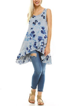 Gray Blue Floral Knit Ruffle Tunic Top