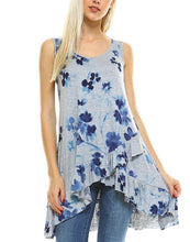 Gray Blue Floral Knit Ruffle Tunic Top