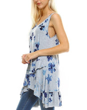 Gray Blue Floral Knit Ruffle Tunic Top