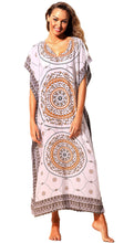Khaki Bohemian Print Beach Kaftan Maxi Dress Cover-Up
