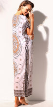 Khaki Bohemian Print Beach Kaftan Maxi Dress Cover-Up