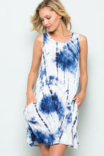Blue Sleeveless Tie Dye Dress with Lace Up Back & Cut Out Detail