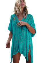 Dark Mint Crochet Knitted Tassel Tie Kimono Beachwear Cover Up