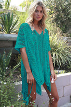 Dark Mint Crochet Knitted Tassel Tie Kimono Beachwear Cover Up