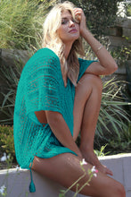Dark Mint Crochet Knitted Tassel Tie Kimono Beachwear Cover Up