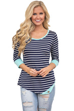 Mint Trim Accent Striped Side Button Casual Top