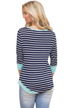 Mint Trim Accent Striped Side Button Casual Top