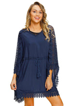 Navy Crochet Lace Kaftan Beach Cover Up
