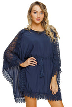 Navy Crochet Lace Kaftan Beach Cover Up