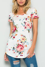 High Low Short Sleeve Ivory Floral Knit Top