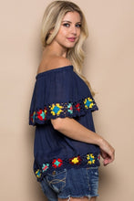 Navy Crochet Lace Off Shoulder Top