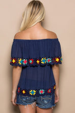 Navy Crochet Lace Off Shoulder Top