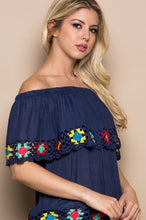 Navy Crochet Lace Off Shoulder Top