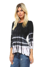 Black and White Bamboo Tie Dye 3/4 Sleeve Hi Low Top
