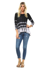 Black and White Bamboo Tie Dye 3/4 Sleeve Hi Low Top