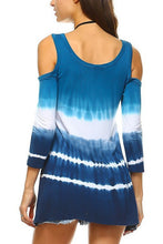 Blue & White Tie-Dye 3/4 Sleeve Cold Shoulder Top