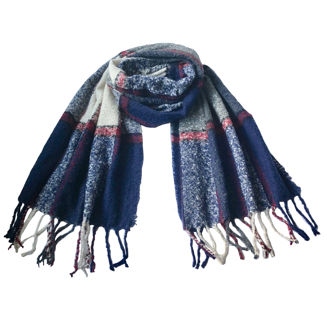 Acrylic Plaid Winter Scarves with Tassels in 5 Colors