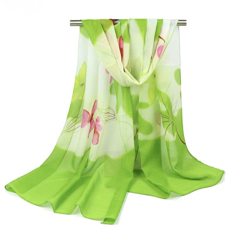 Chiffon Floral Scarf - Green