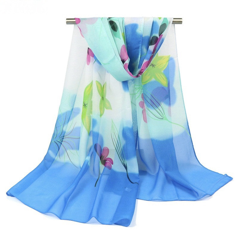 Chiffon Floral Scarf - Blue