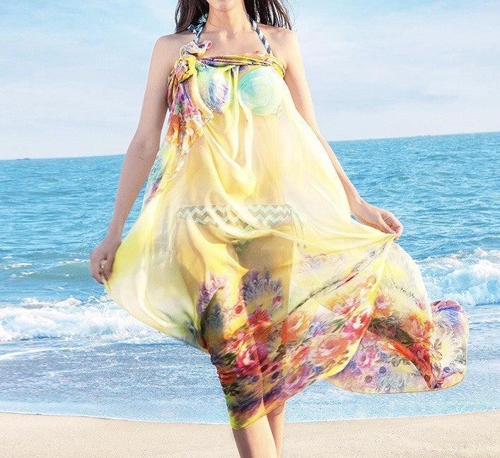 Large Summer Beach Cover Up Shawl Scarf - Yellow