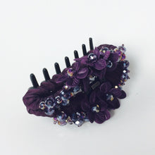 Purple Beaded Rhinestones Large Strong Flower Hair Clip Claw