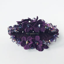 Purple Beaded Rhinestones Large Strong Flower Hair Clip Claw