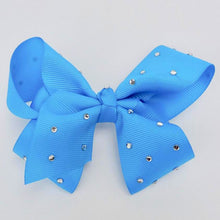 Girls Turquoise Rhinestone 4.5” Large Hair Bow Clip