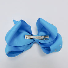 Girls Turquoise Rhinestone 4.5” Large Hair Bow Clip