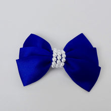 Girls Set of 2 Satin Hair Bow Clips 3” Long- Royal Blue