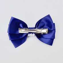 Girls Set of 2 Satin Hair Bow Clips 3” Long- Royal Blue