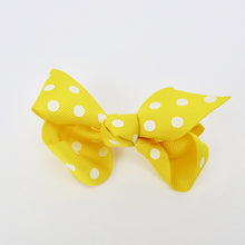 Girls Set of 2 Cross Grain Ribbon Hair Bow Clips 3.1” Long- Yellow with Dots